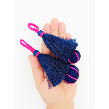 Navy Blue and Fuchsia Pink Pumpkin Tassels, Latkan, Indian Tassels